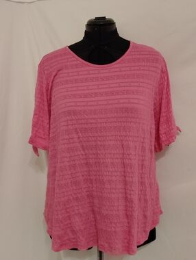 Women's Pink Short-Sleeve Textured Knit Top